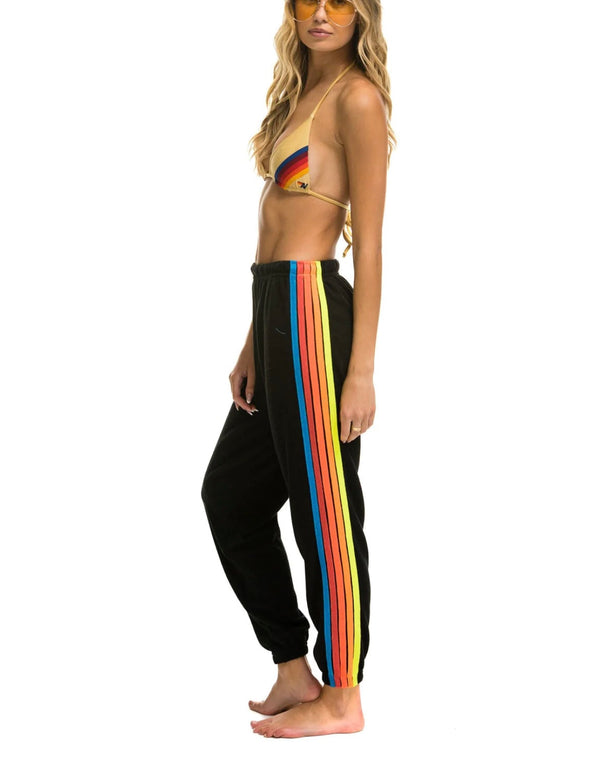 Women's 5 Stripe Sweatpants - Black / Neon