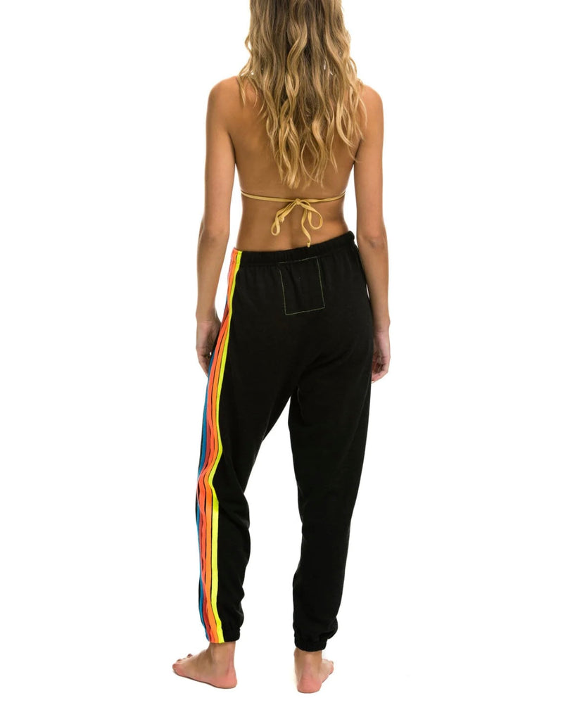 Women's 5 Stripe Sweatpants - Black / Neon